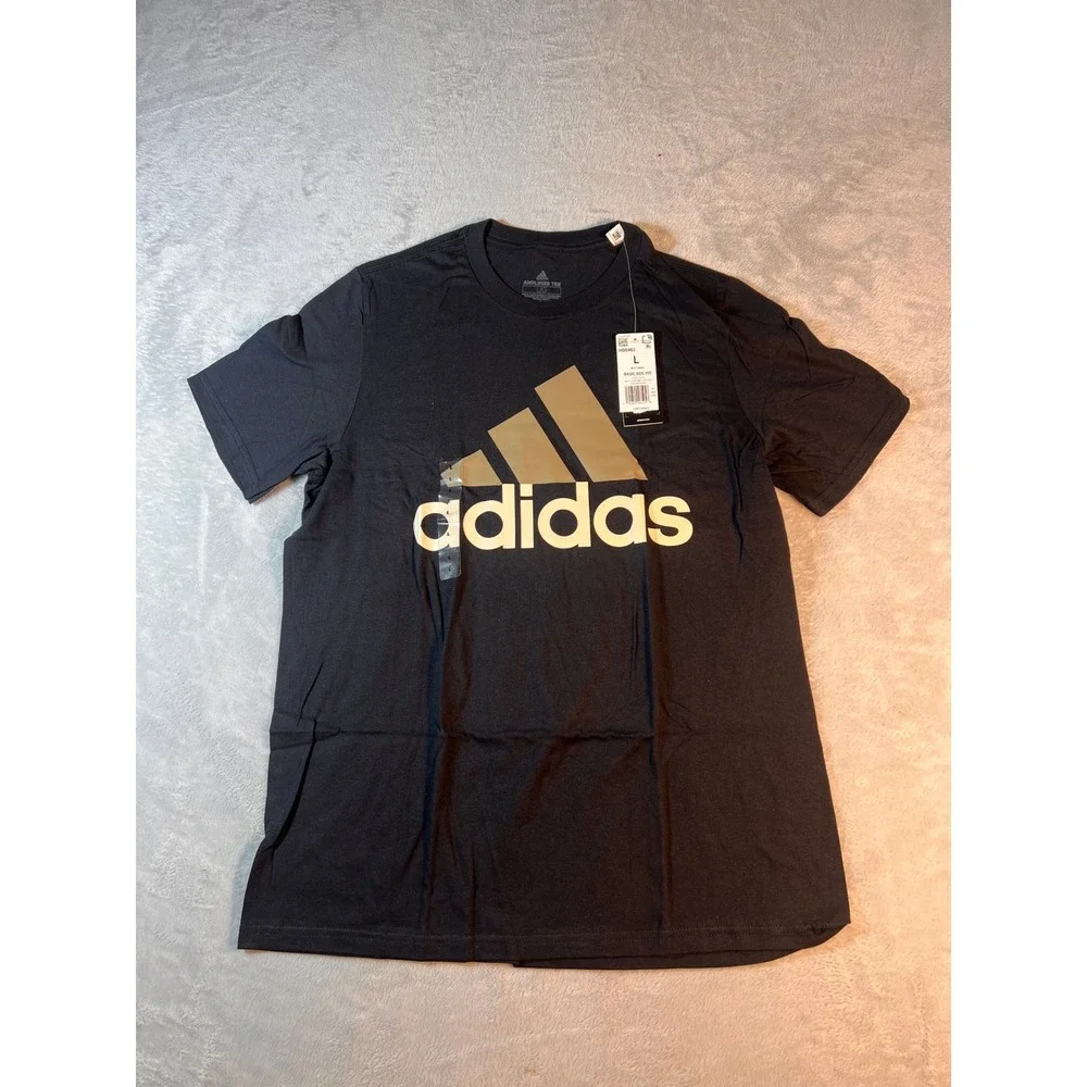 Adidas Men Basic BOS Tee Shirt Black Orbit Green Short Sleeve L